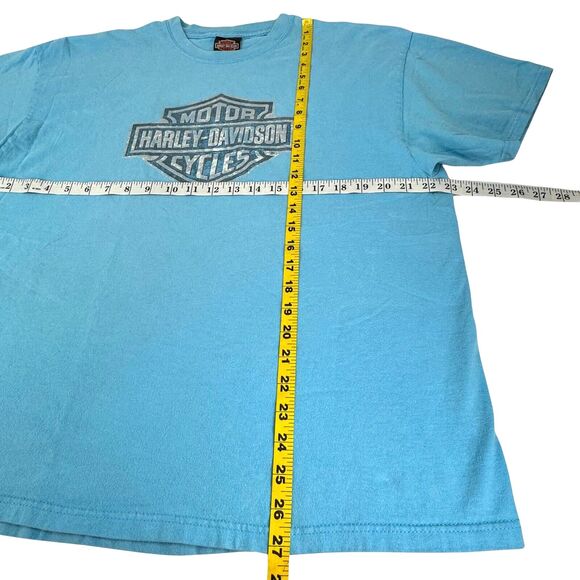 HARLEY-DAVIDSON Blue T-Shirt Sz XL S/S Made in USA Graphic Big Logo Asheville NC - Picture 6 of 8